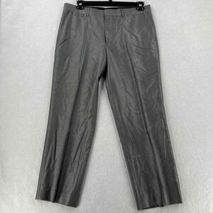 J Ferrari Mens Slim Dress Pants Gray Straight Leg Flat Mid Rise Size 34x32
